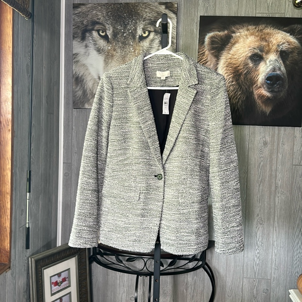 LOFT Women's Textured Gray Single-Button Blazer